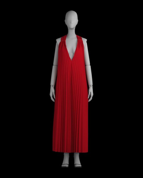 Red pleated sleeveless dress